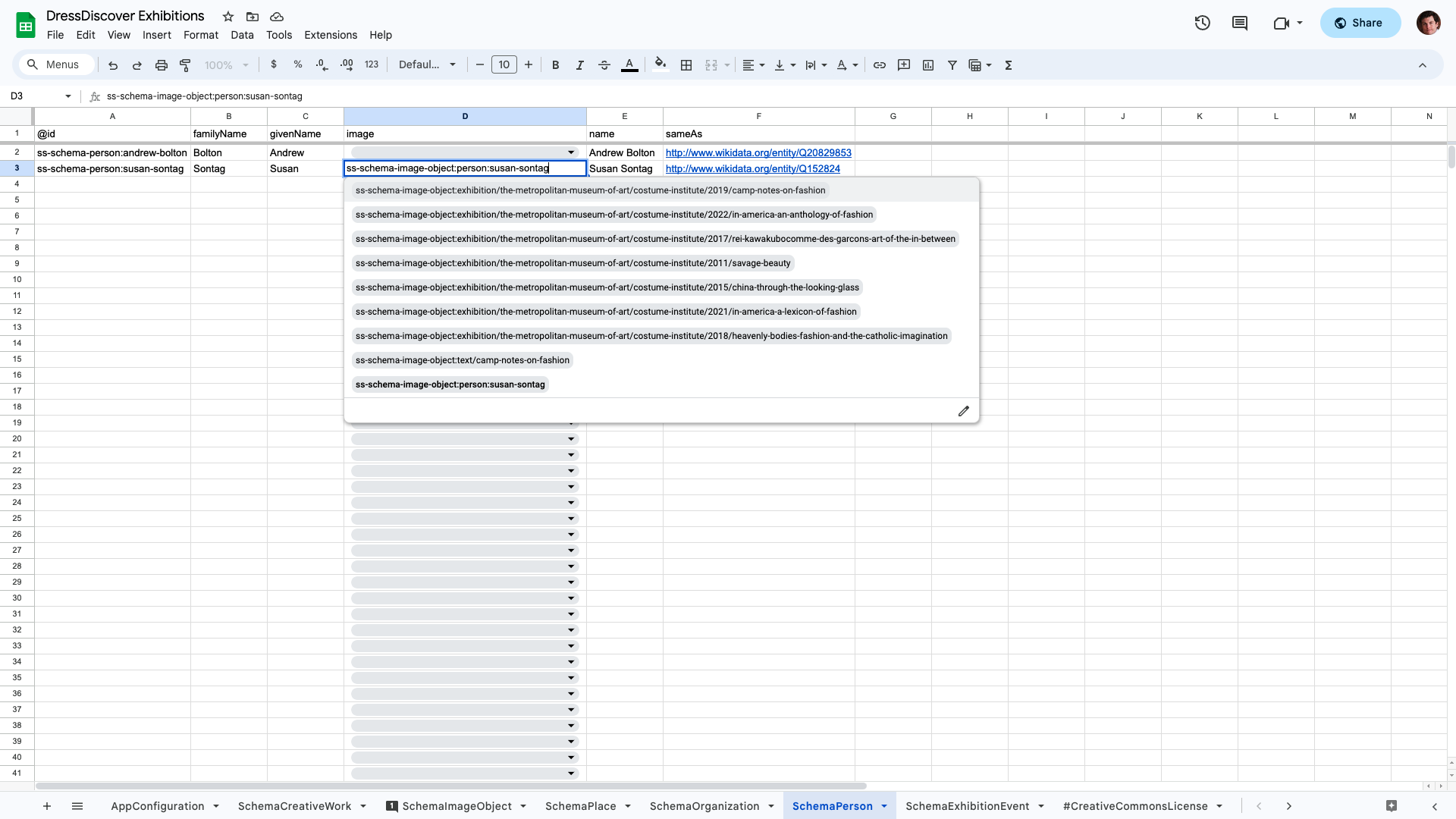 Screenshot of SchemaPerson image dropdown